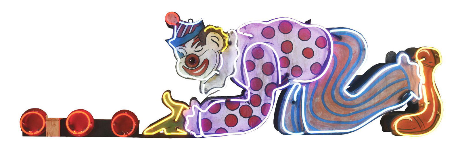 UNIQUE MARBLE PLAYING CLOWN PAINTED TIN NEON SIGN (1 of 3)