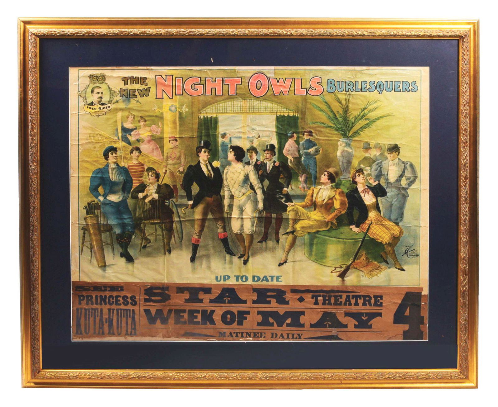NIGHT OWLS BURLESQUERS FRAMED ADVERTISING. (1 of 3)