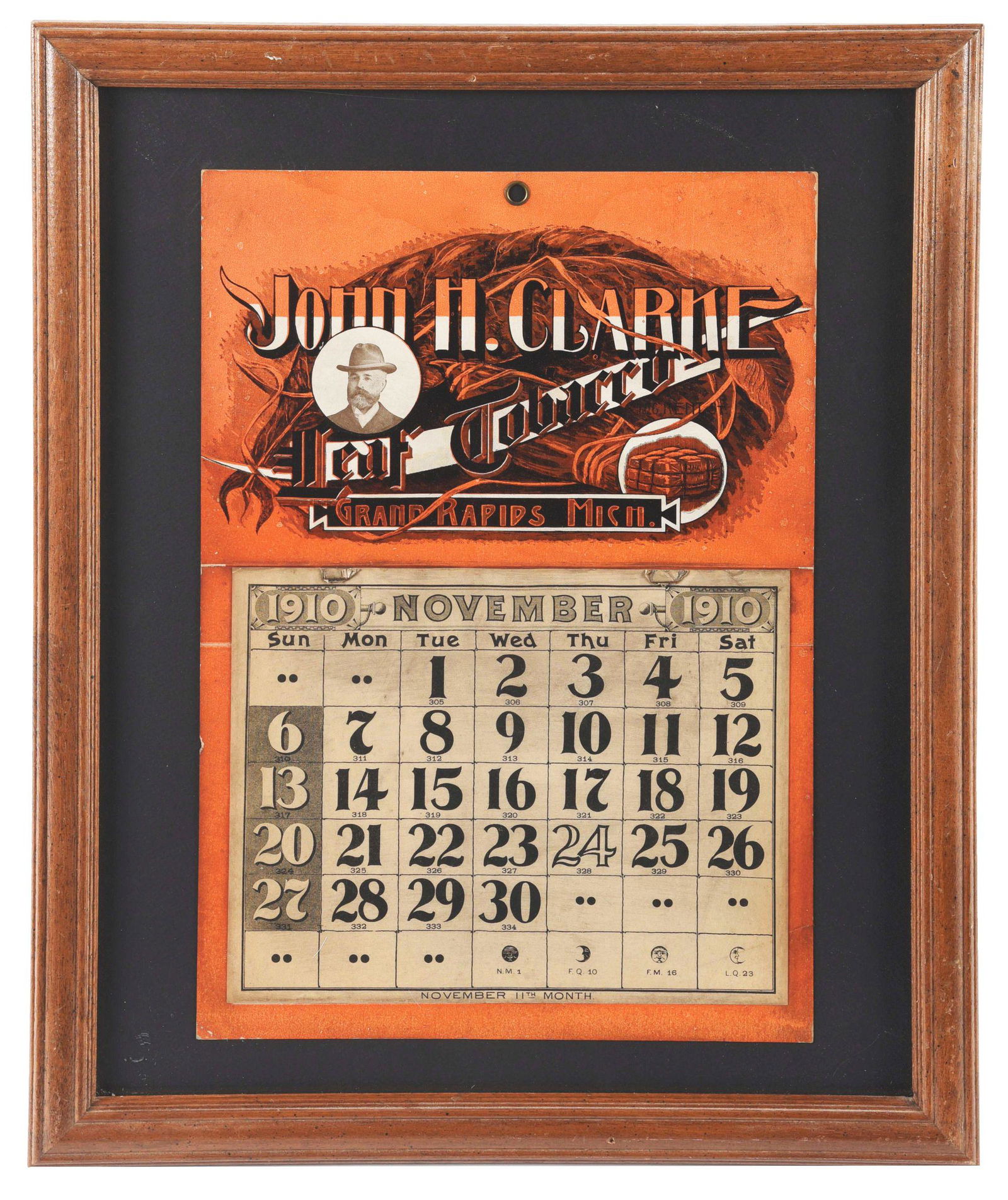 JOHN H. CLARKE LEAF TOBACCO FRAMED CALENDAR. (1 of 3)