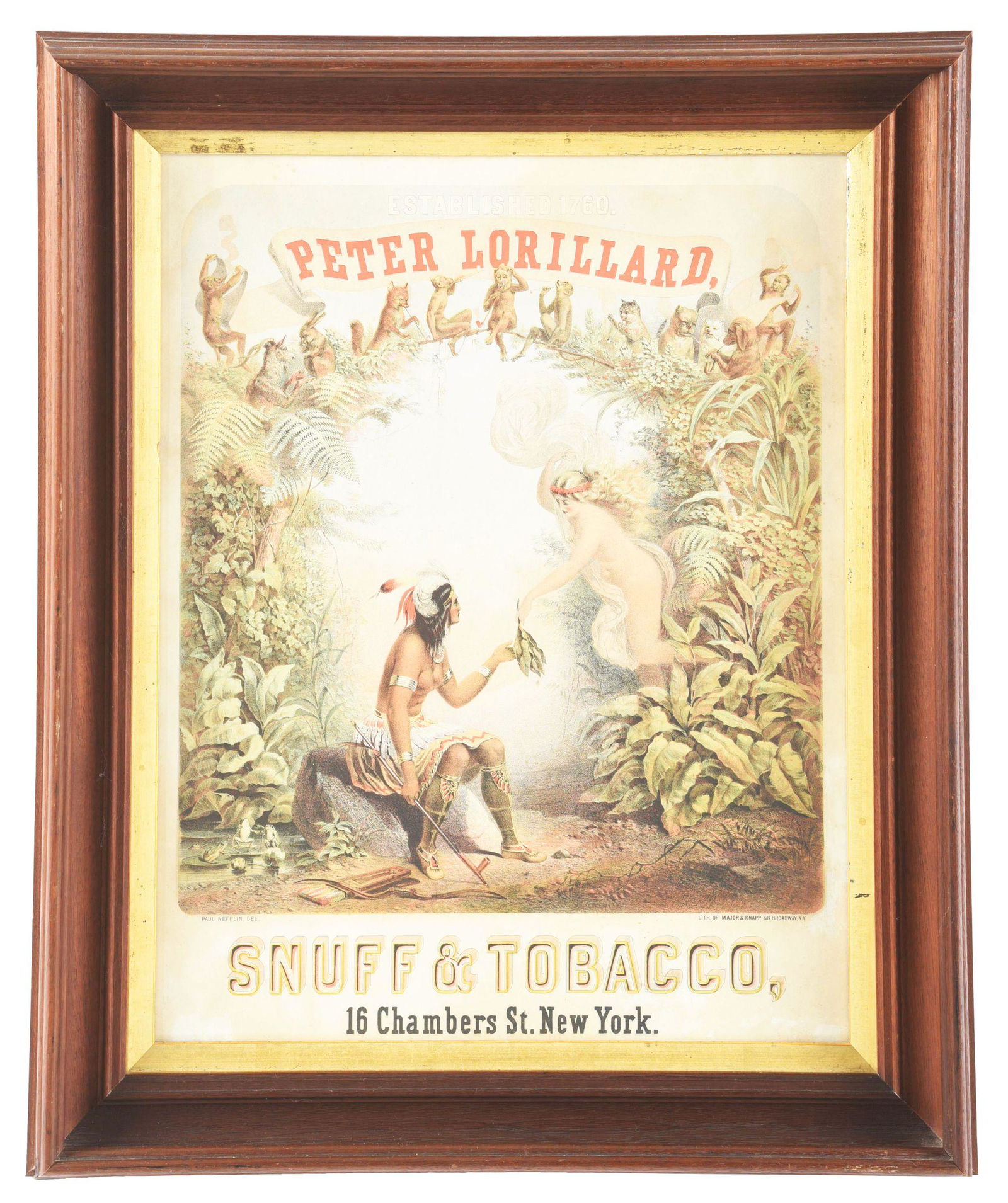 VERY EARLY FRAMED PETER LORILLARD SNUFF AND TOBACCO AD. (1 of 4)