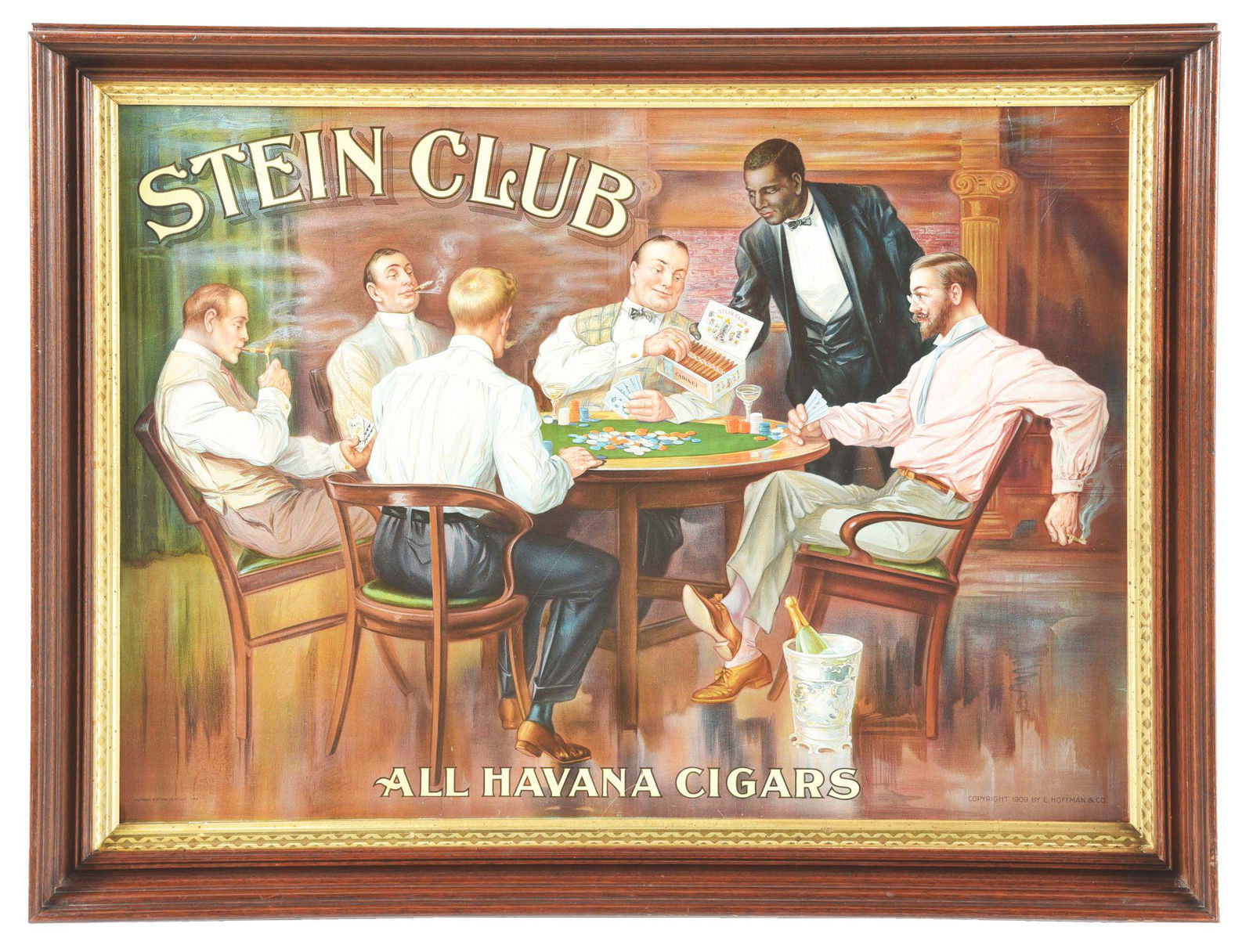 FRAMED STEIN CLUB HAVANA TIN LITHOGRAPH CIGAR SIGN.