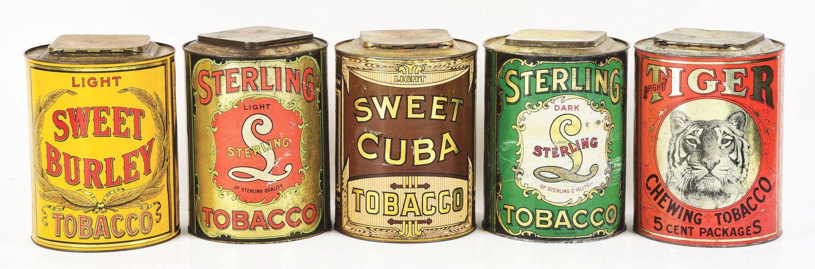 LOT OF 5: LARGE FORMAT TOBACCO TINS. (1 of 4)