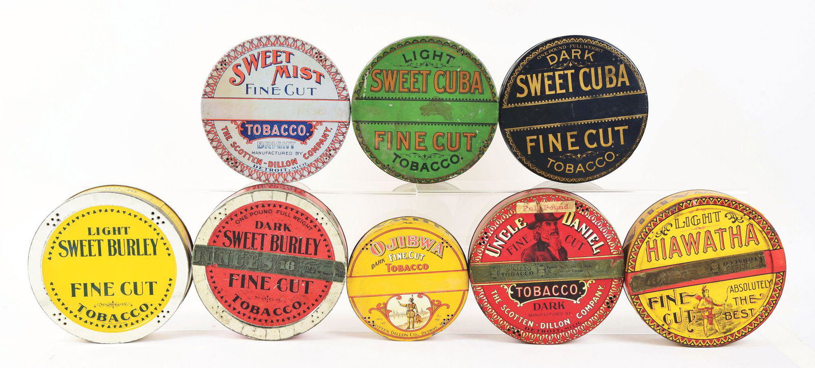 LOT OF 8: ROUND TOBACCO TINS. (1 of 2)