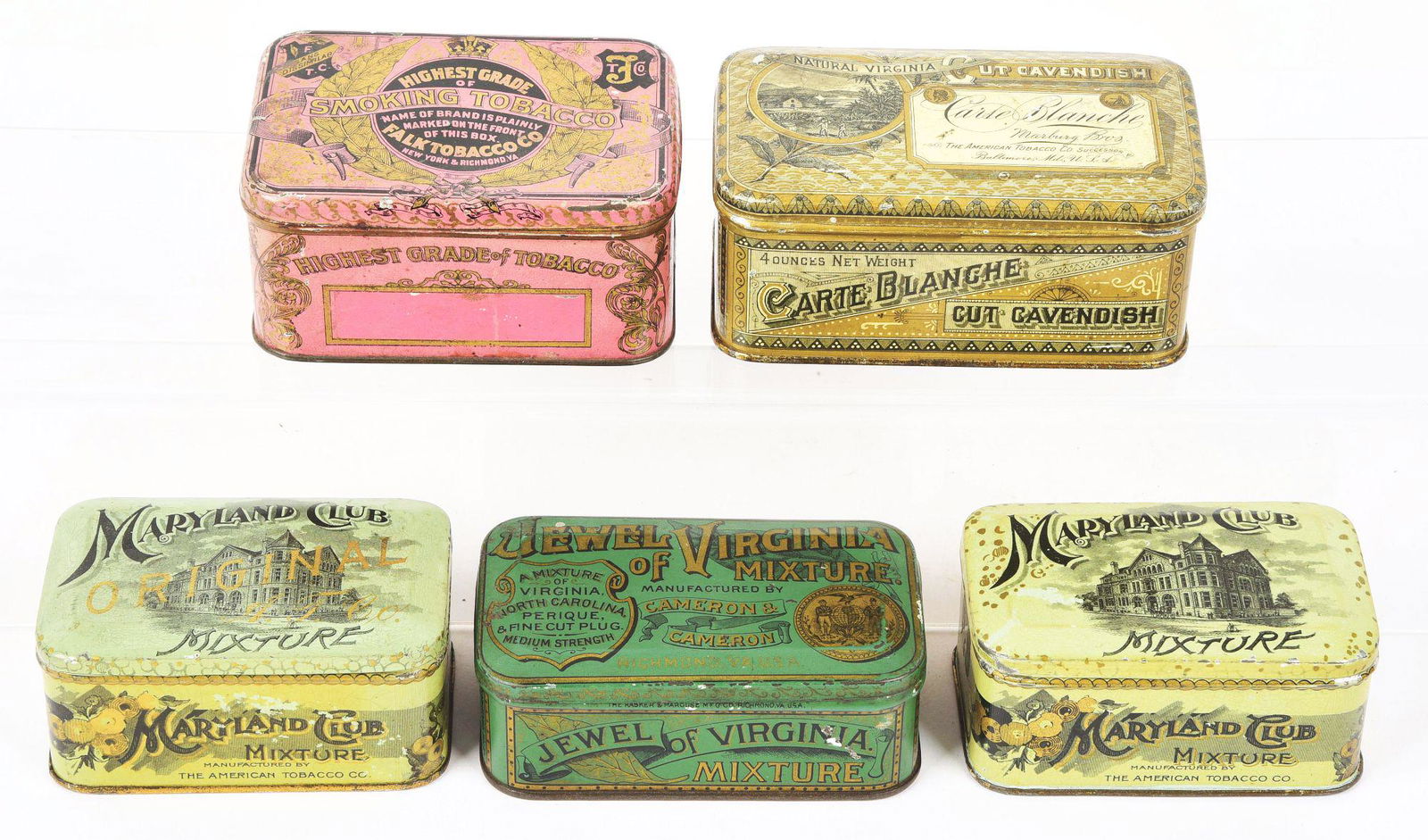 LOT OF 5: TOBACCO TINS. (1 of 4)