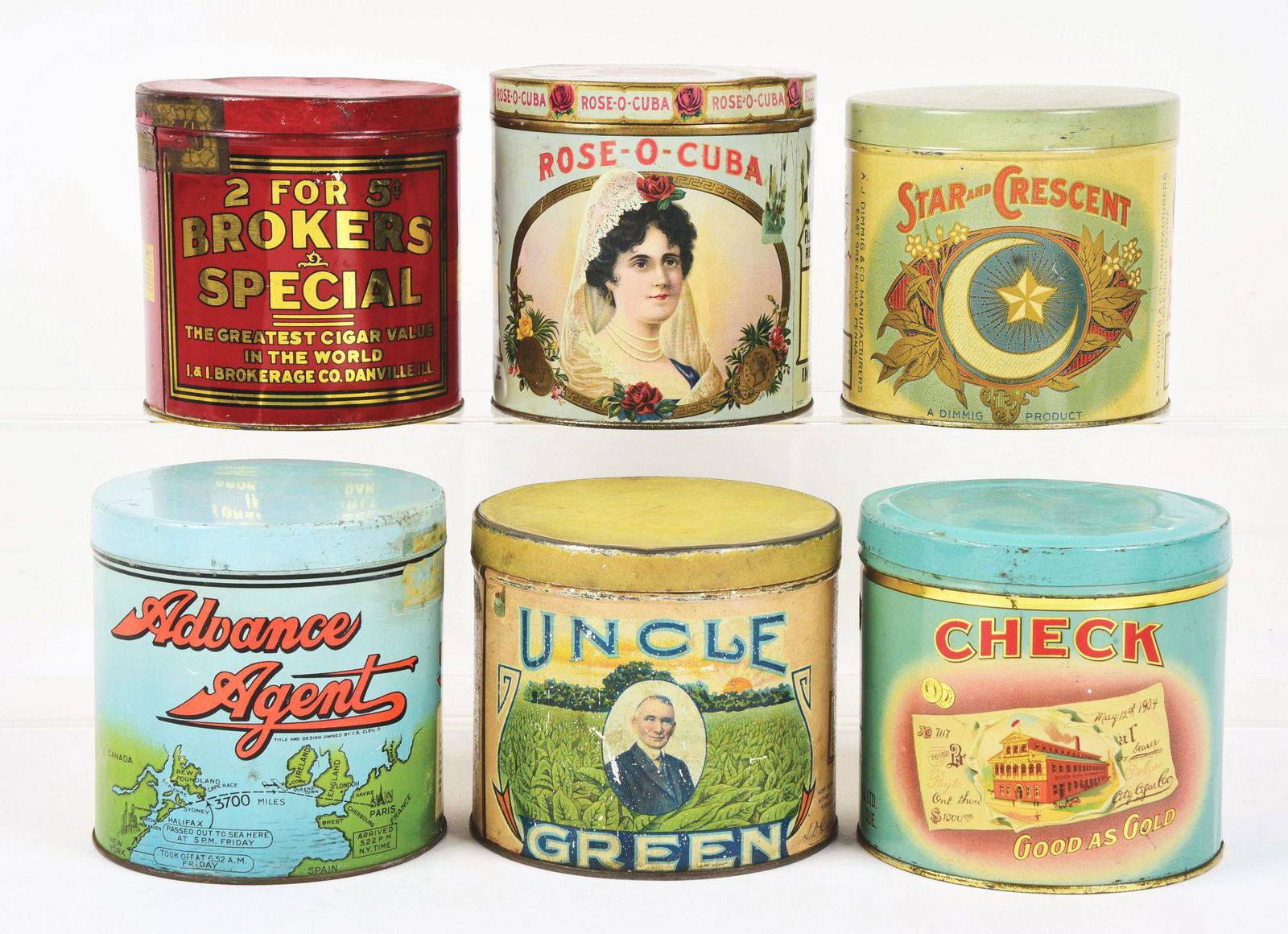 LOT OF 6: ROUND CIGAR TINS. (1 of 5)