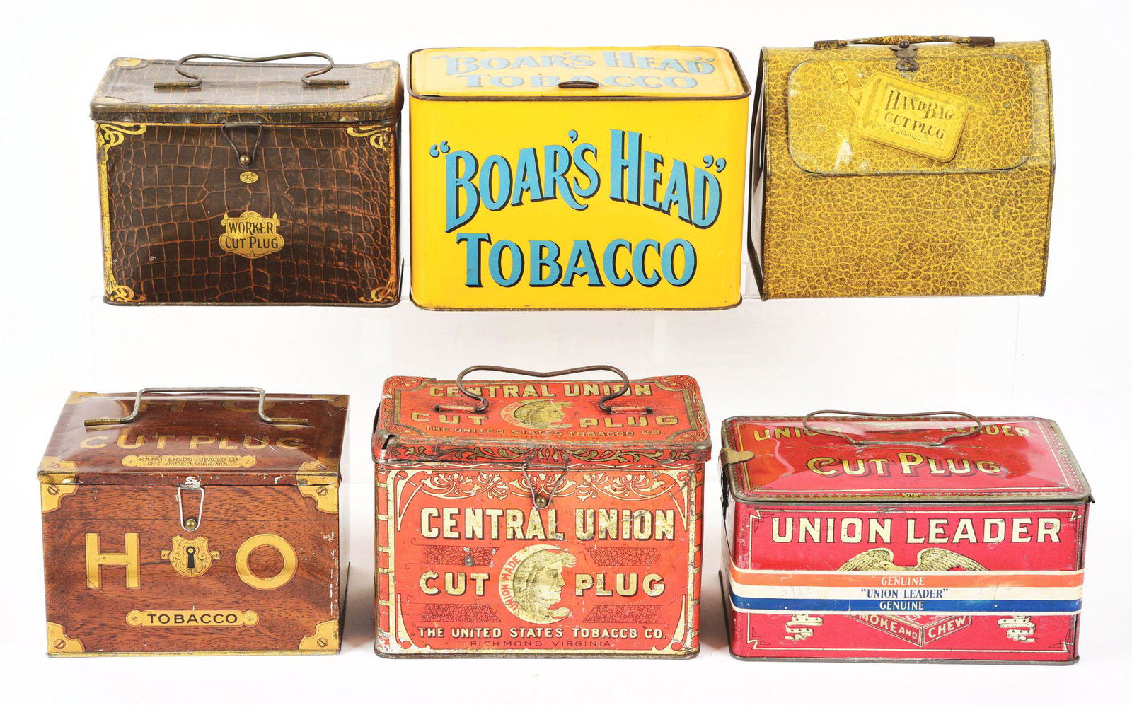 LOT OF 6: LUNCH PAIL-STYLE TOBACCO TINS. (1 of 4)
