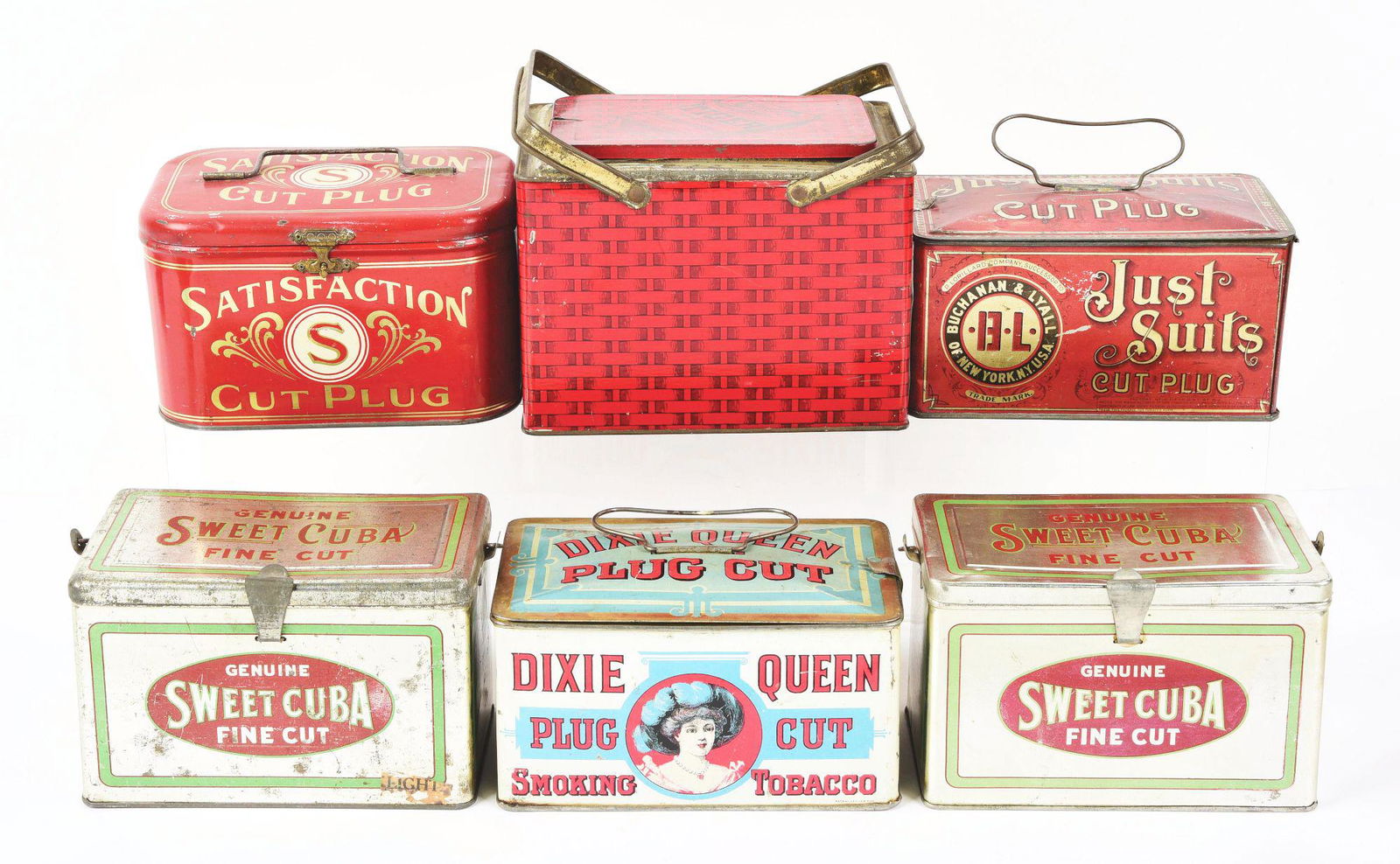 LOT OF 6: LUNCH PAIL TOBACCO TINS. (1 of 4)