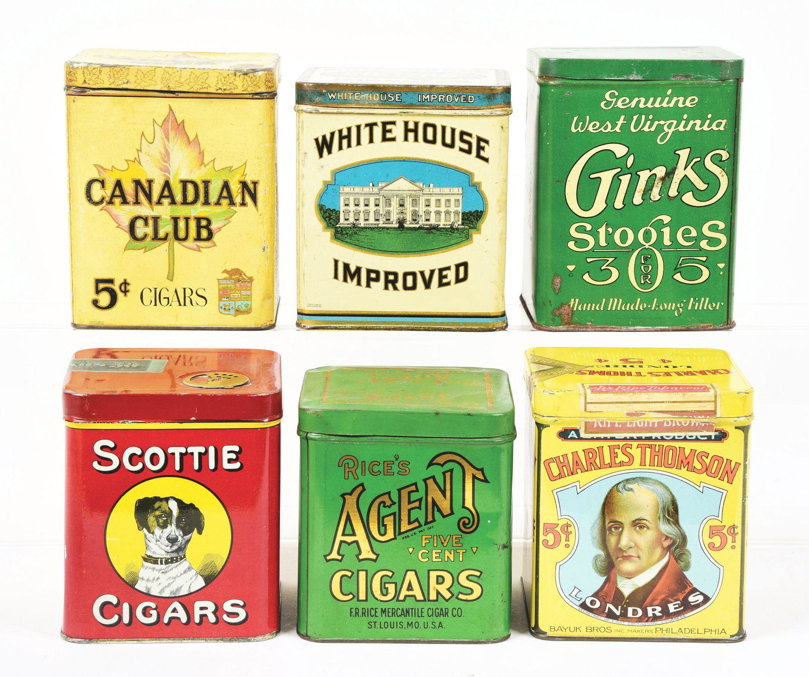 LOT OF 6: SQUARE CIGAR TINS. (1 of 5)