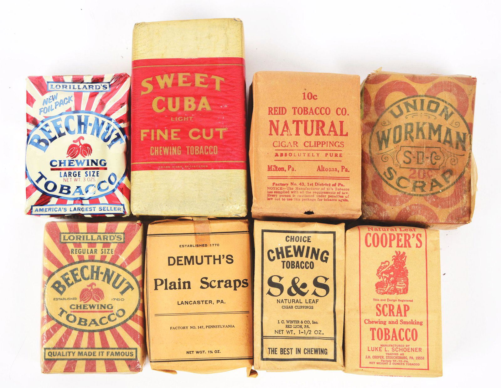 LOT OF 8: UNUSED TOBACCO PACKS. (1 of 2)