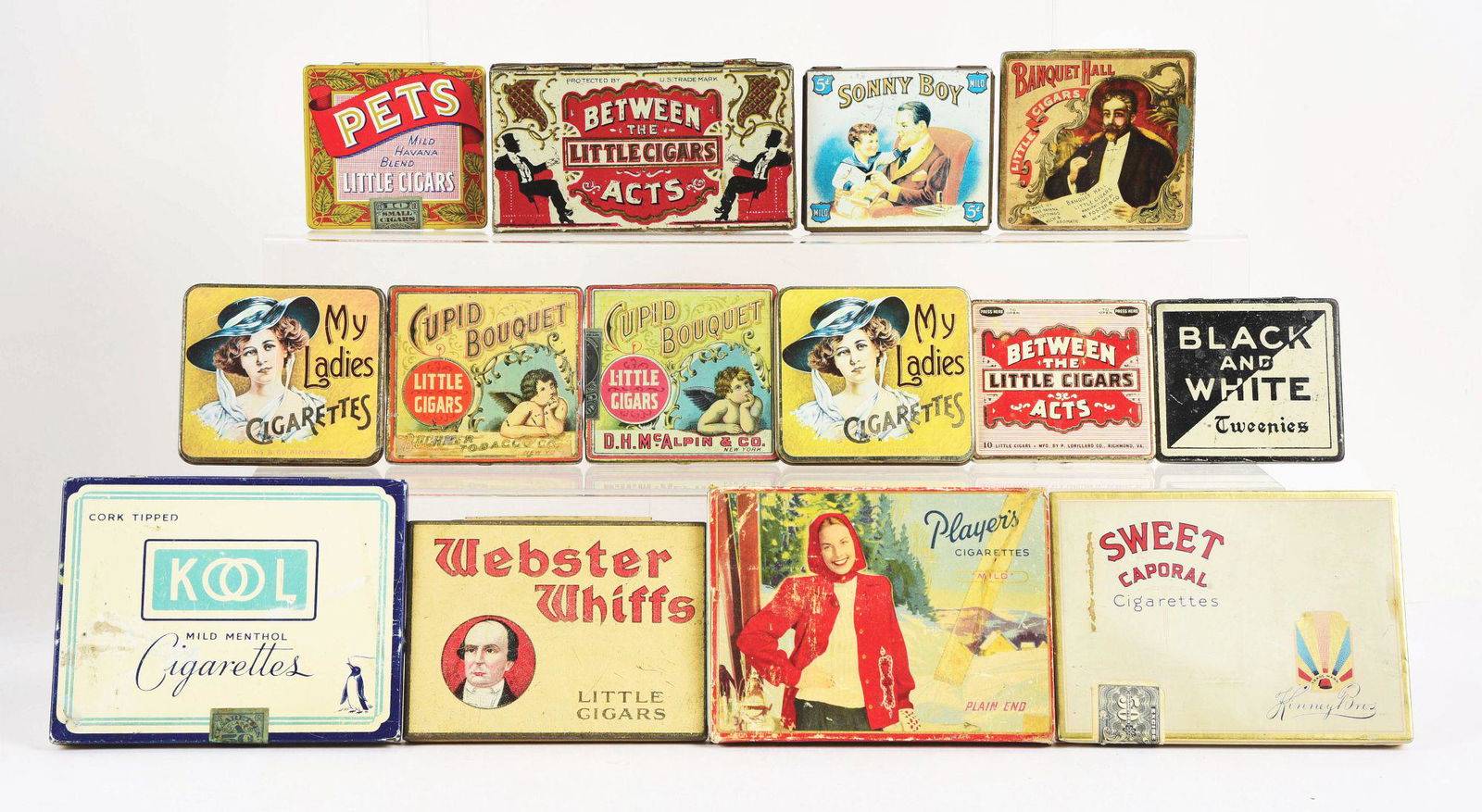 LOT OF 14: MISCELLANEOUS CIGARETTE TINS. (1 of 1)
