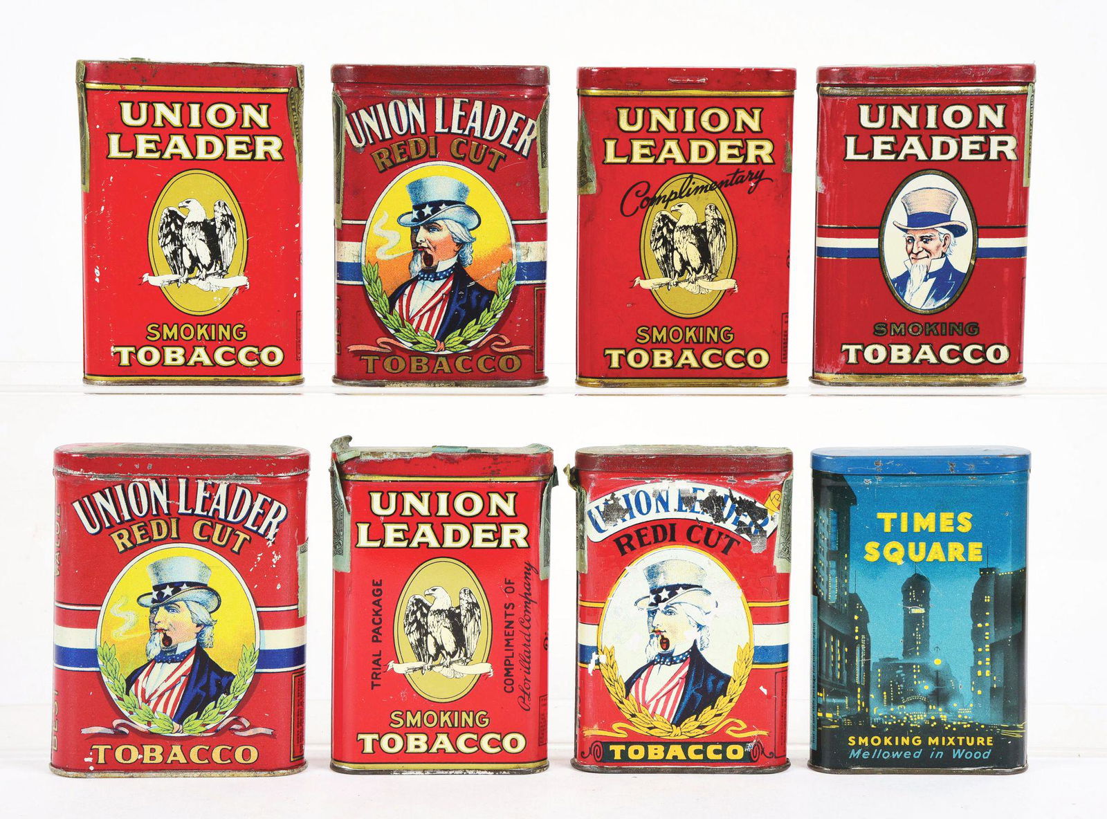 LOT OF 8: MISCELLANEOUS POCKET TOBACCO TINS. (1 of 2)