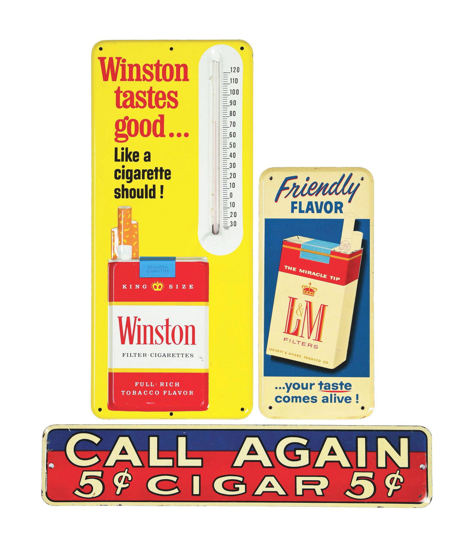 LOT OF 3: TIN CIGAR AND CIGARETTE SIGNS. (1 of 2)