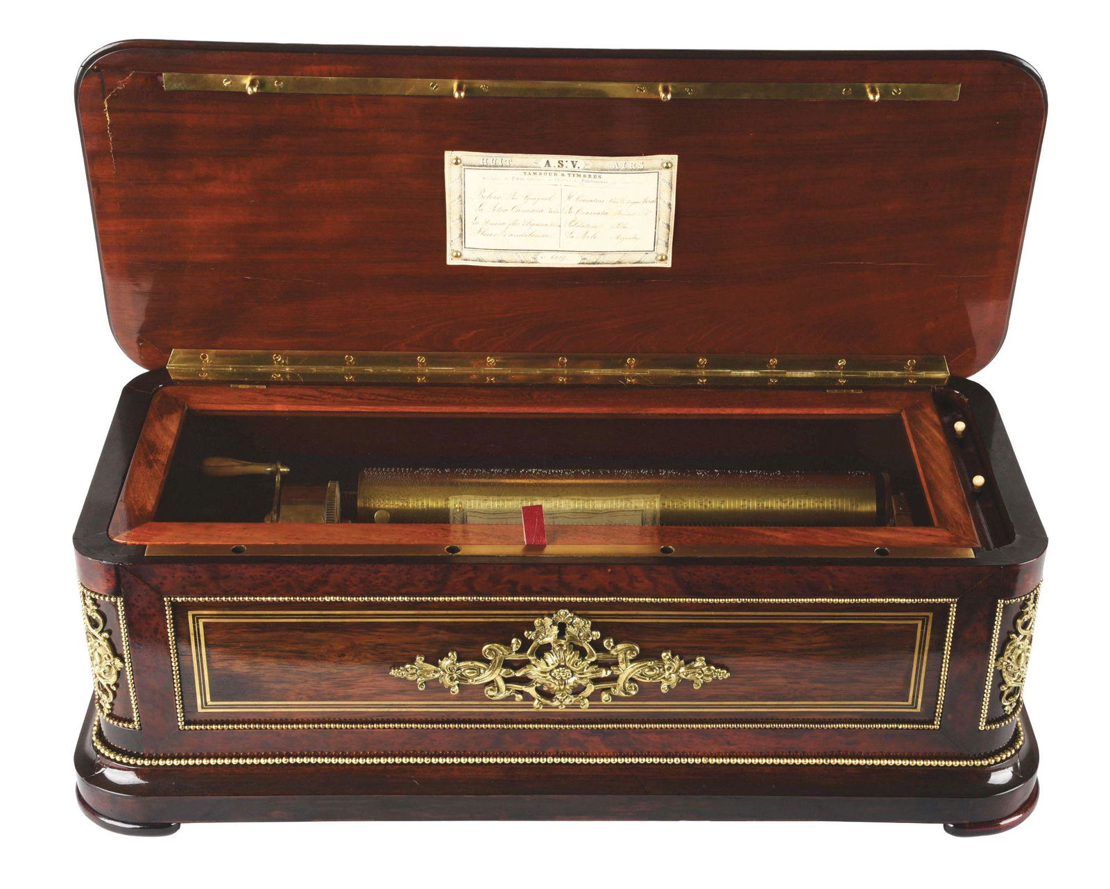 ORNATE FRENCH CYLINDER MUSIC BOX WITH BELLS & DRUMS. (1 of 10)