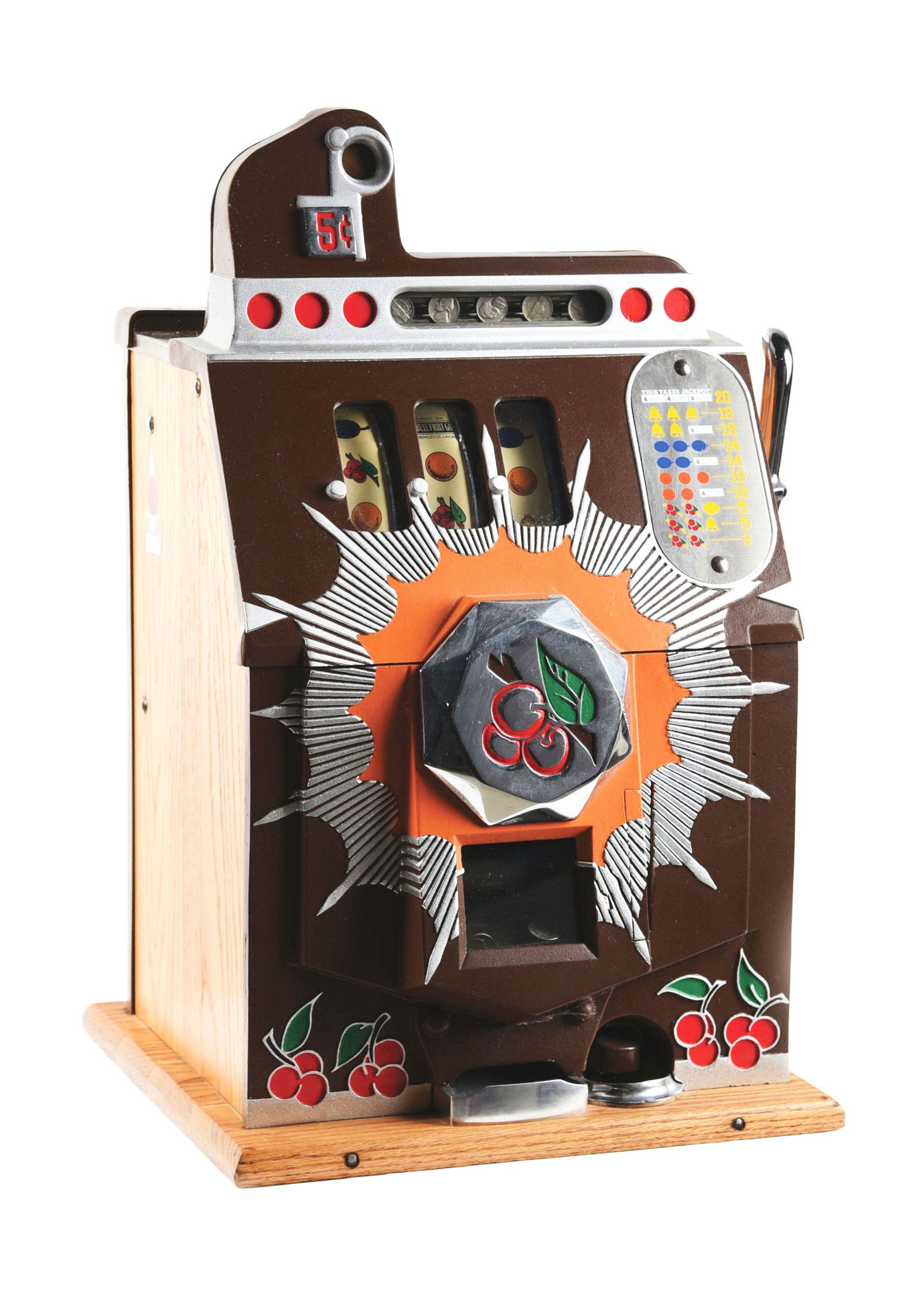5¢ MILLS NOVELTY CO. BURSTING CHERRY SLOT MACHINE. (1 of 5)