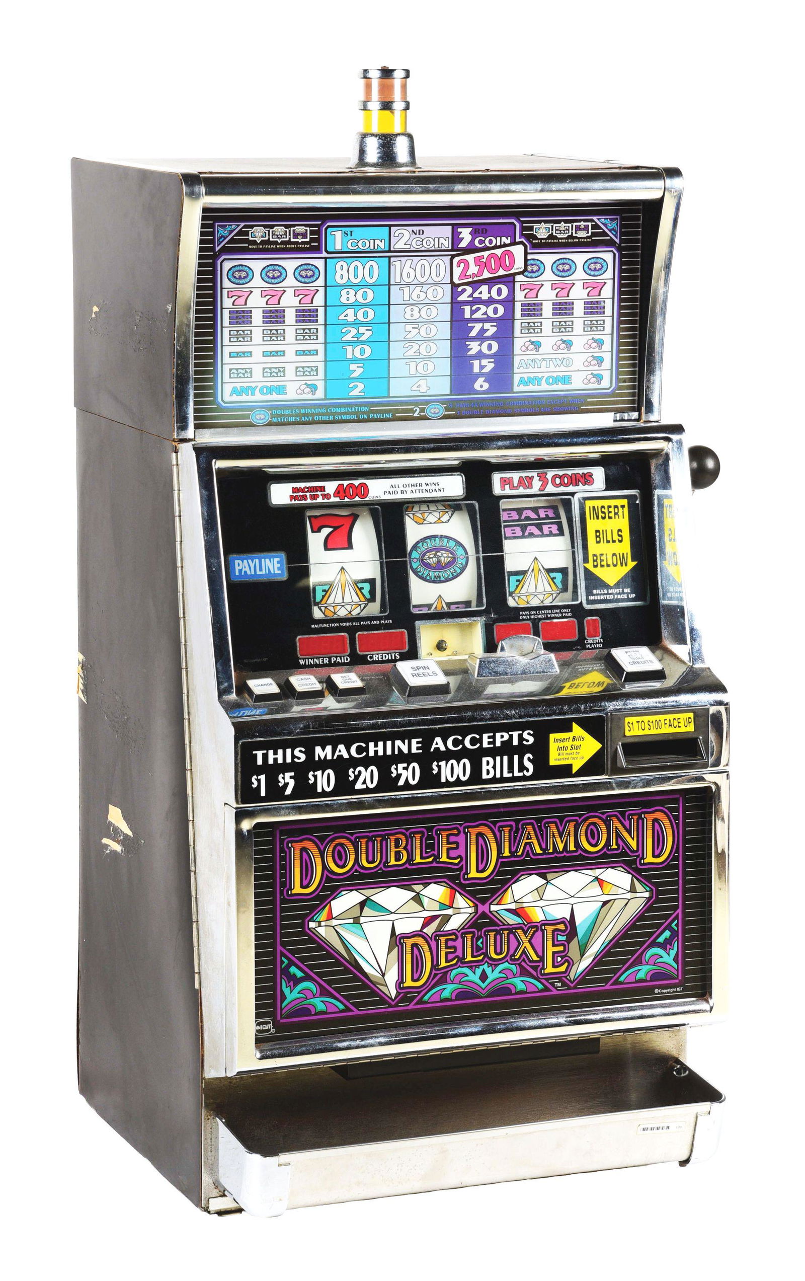 DOUBLE DIAMOND DELUXE ELECTRO-MECHANICAL SLOT MACHINE. (1 of 6)
