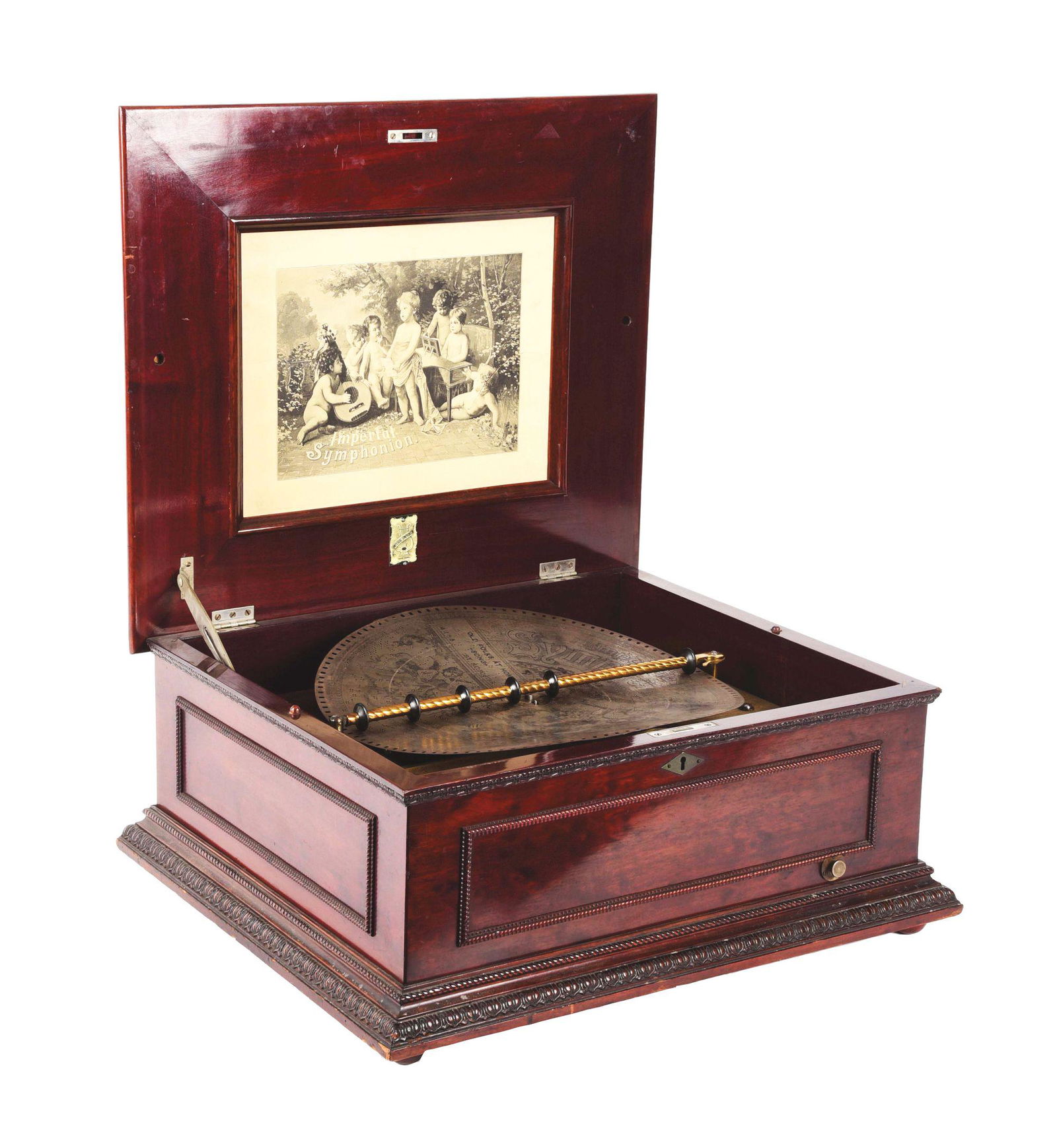 SYMPHONIAN 15 - 1/2" DISC PHONOGRAPH IN MAHOGANY CASE. (1 of 7)
