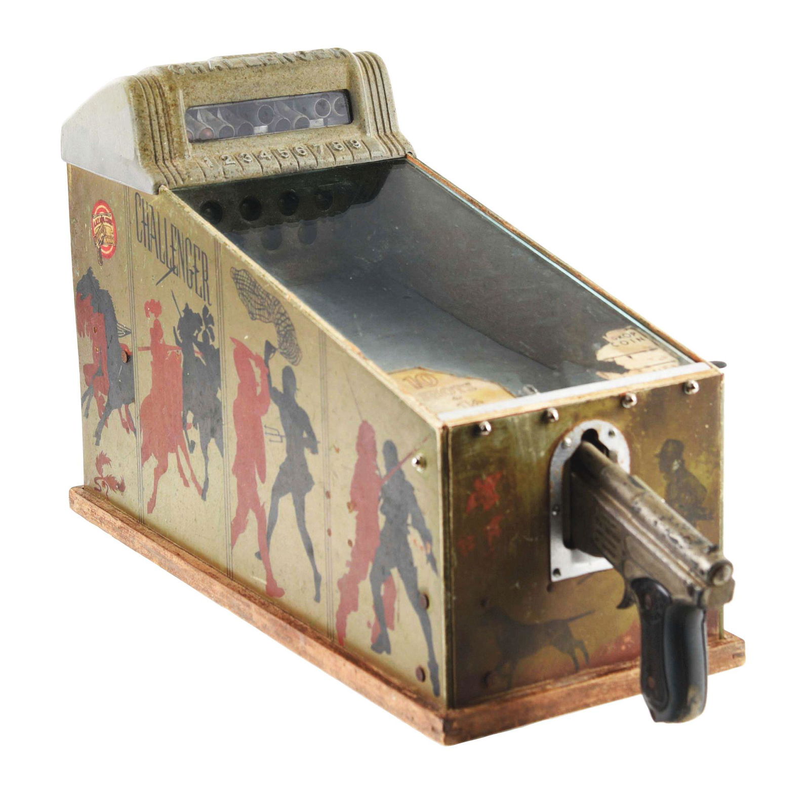 ABT MANUFACTURING CORPORATION CHALLENGER GUN GAME.: This is a Challenger gun game in all original complete condition. It comes with a set of operating instructions and some original literature from the company. There are areas of wear and paint loss, o