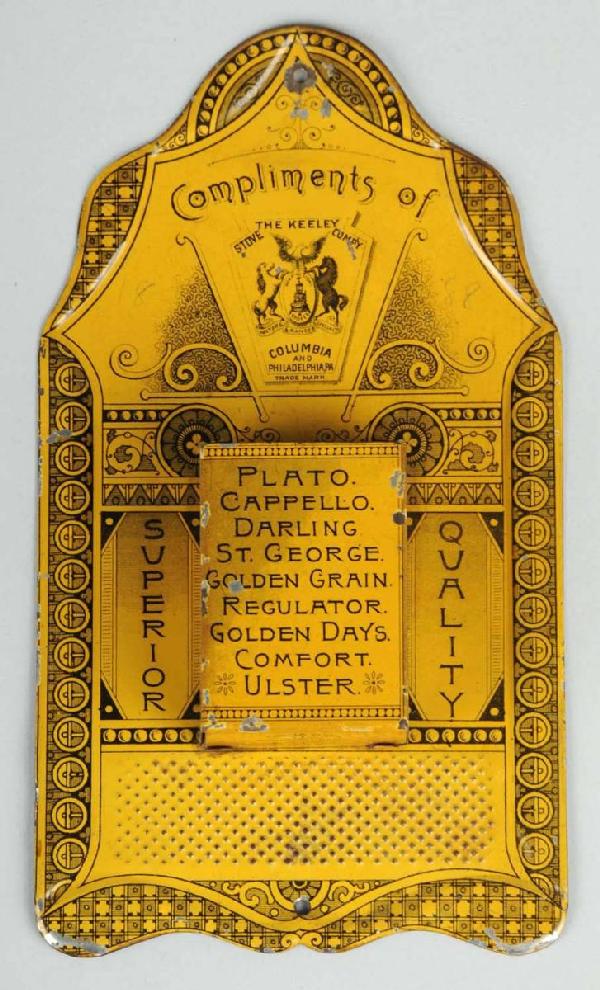 Keeley Company Wall Mounted Match Striker.: With tin box to hold matches. A few areas of paint chipping. Size: 7" T.