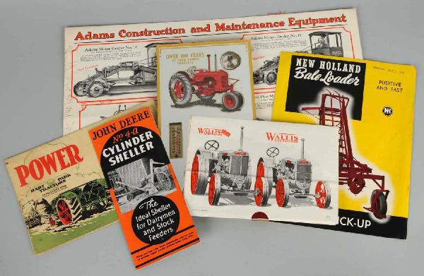 Lot of 5: Farm Related Advertising Brochures.: Includes brochures for John Deere, Hart-Parr, Wallis, Adams, and New Holland. Size: Largest Folded: 8 - 1/2" x 11".