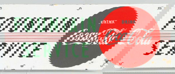 Porcelain Coca-Cola Fountain Service Kick Plate.: Description 1950s. Heavier surface scratches, a few chips and nicks, and overall wear. Condition (Good - Very Good). Size 11 - 3/4" x 29 - 1/2".