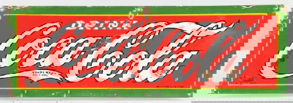 Porcelain Coca-Cola Kick Plate.: Description 1927. Light wear, several larger chips, and overall residue. Condition (Good). Size 10" x 30".