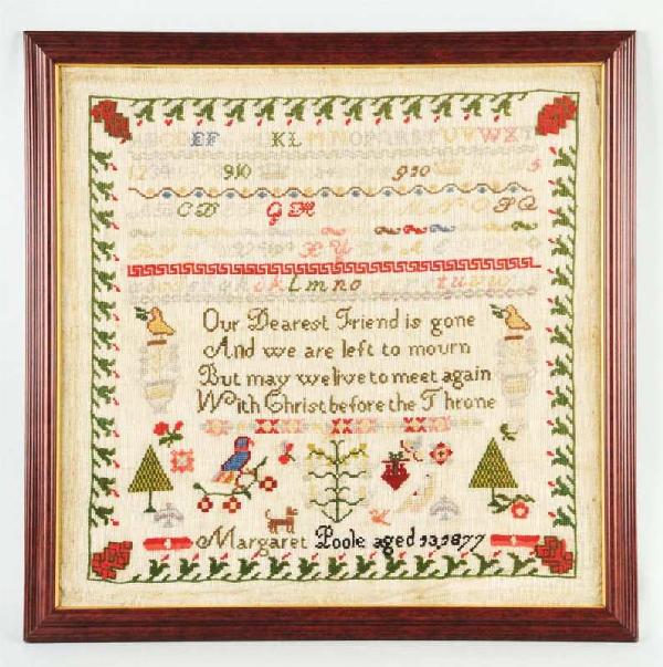 Framed Margaret Poole "Dearest Friend" Sampler.: Condition (Excellent). Size Framed: 27 - 1/4" x 27 - 1/2".