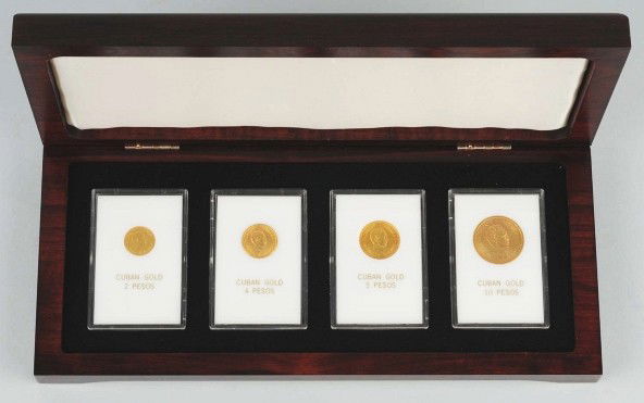 Havana Gold Hoard Collection.: Description 4 gold coins. 2 pesos, 4 pesos, 5 pesos and 10 pesos .900 pure gold. Weight 3.34 grams, 6.68 grams,8.35 grams and 16.71 grams. Dated 1915 and 1916.