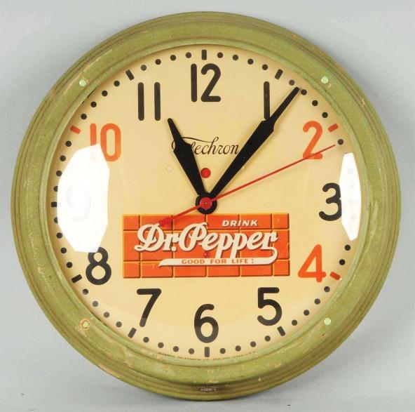 Dr. Pepper Clock.: Circa 1950s. Working. Original. Made by the Telechron Company in Ashland, MA. Size: 14" Dia.