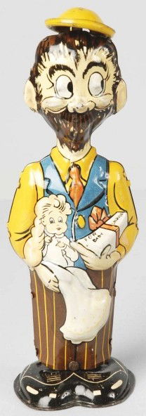 Tin Marx B.O. Plenty Wind-Up Toy.: American. Working. Holding sparkle baby in front. Original hat. Some scratching and wear overall. Size: 8 - 1/4" T.