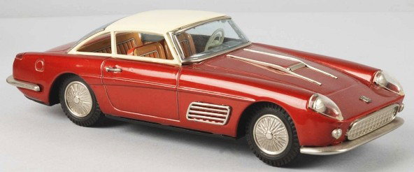 Tin Ferrari Super America Car Friction Toy.: Japanese. Circa 1950s. Working. Made by Bandai. Very little overall wear. Size: 11 - 1/4" L.