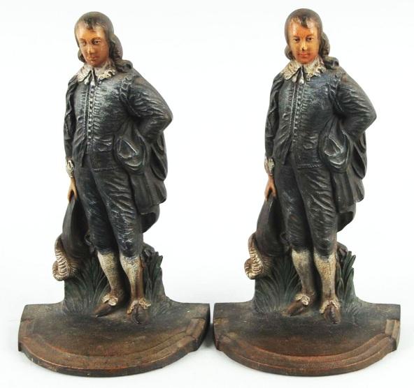 Cast Iron Blue Boy Bookends/Doorstops.: Manufactured by Bradley and Hubbard. Could be used as doorstops or bookends. Size: 9" T. ADDITION - Both marked B&H.