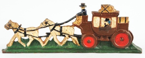 Cast Iron Coach with Horses Wedge Doorstop.: Manufactured by Spencer. Size: 12 - 1/2" L.
