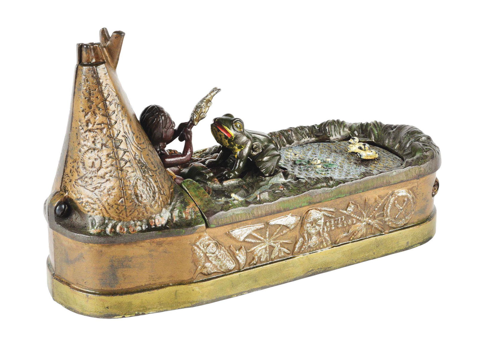 J. E. STEVENS CHIEF BIG MOON CAST IRON MECHANICAL BANK. (1 of 5)