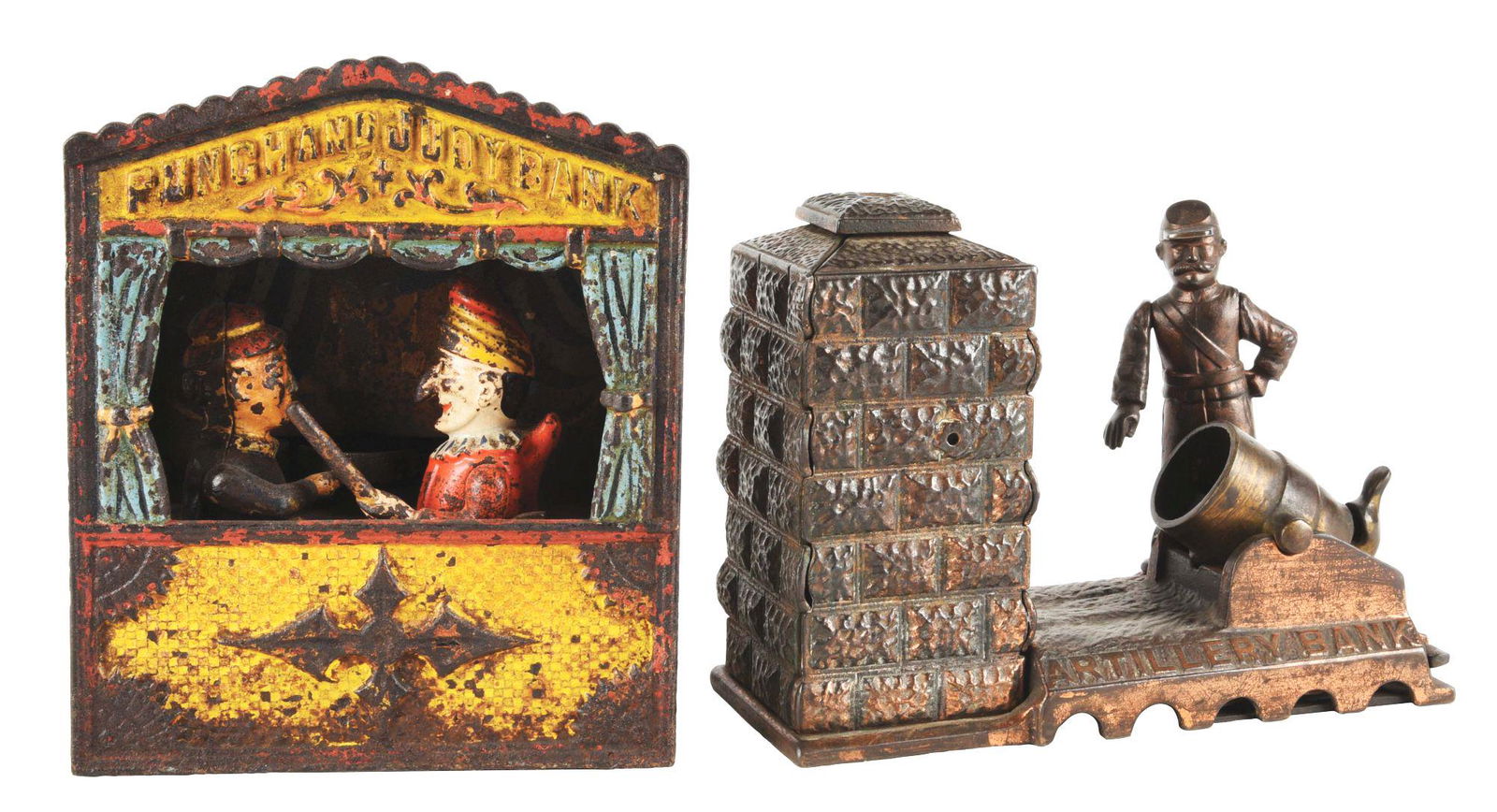 LOT OF 2: CAST IRON MECHANICAL BANKS INCLUDING PUNCH & (1 of 7)