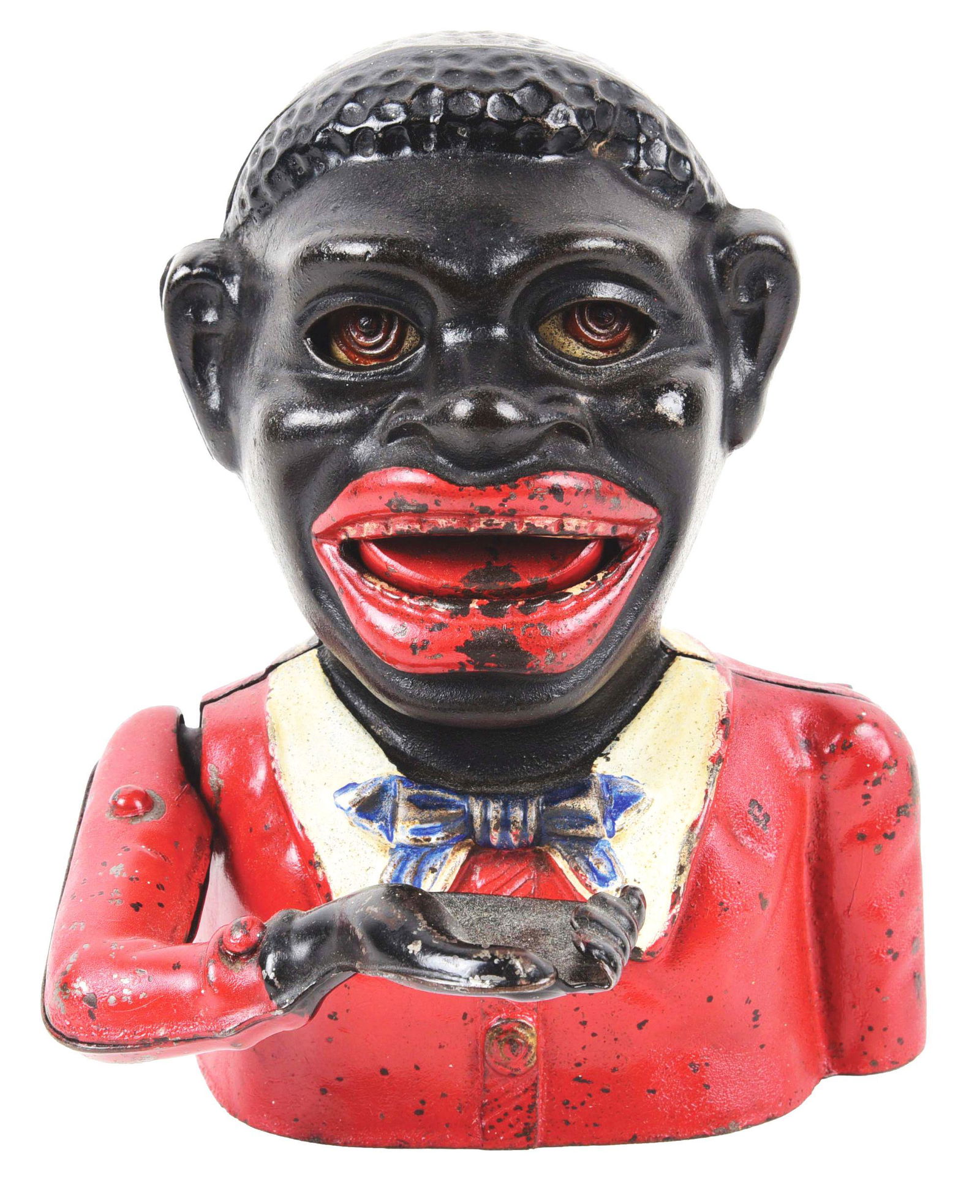 JOHN HARPER JOLLY "N" MECHANICAL BANK.: Made in England. Comes with original key. Condition: (Excellent). Dimensions: 5 - 1/2" x 5 - 1/2" x 6".