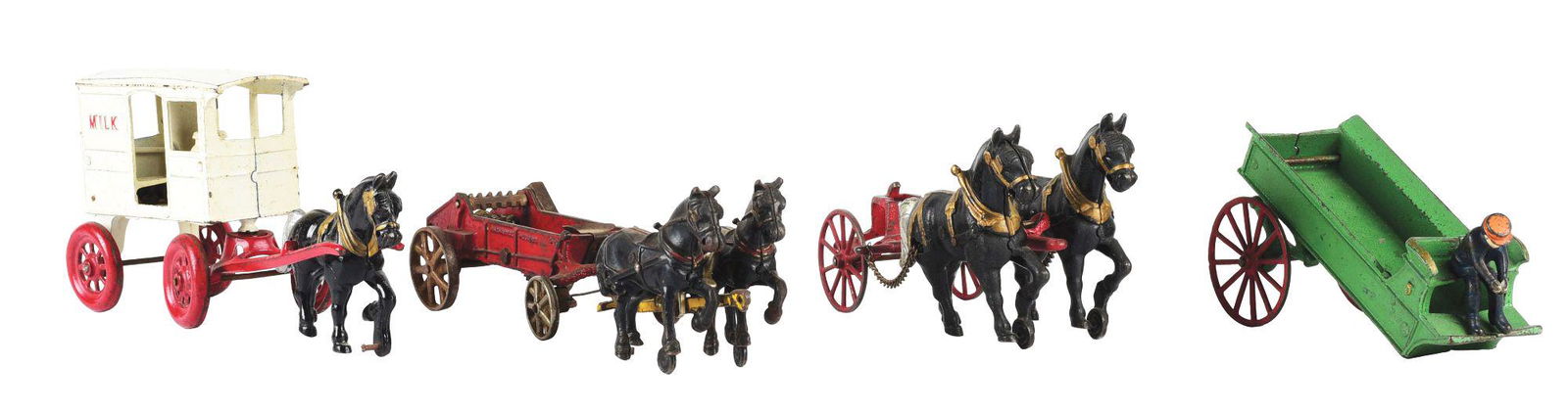 LOT OF 3: KENTON AND ARCADE CAST IRON HORSE-DRAWN TOYS. (1 of 4)