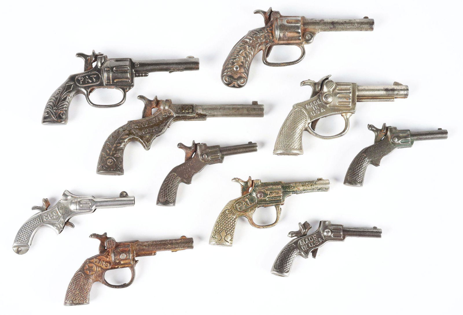 LOT OF 10: EARLY AMERICAN MADE CAST IRON PISTOLS. (1 of 2)