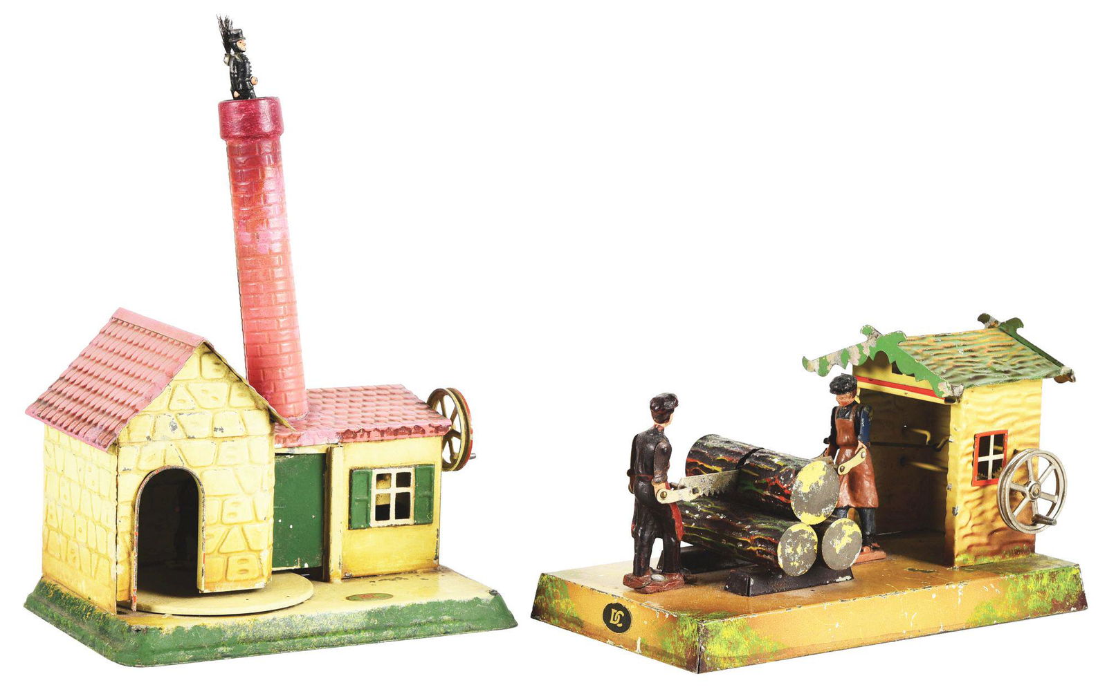 LOT OF 2: EARLY GERMAN HAND PAINTED DOLL COMPANY STEAM (1 of 4)