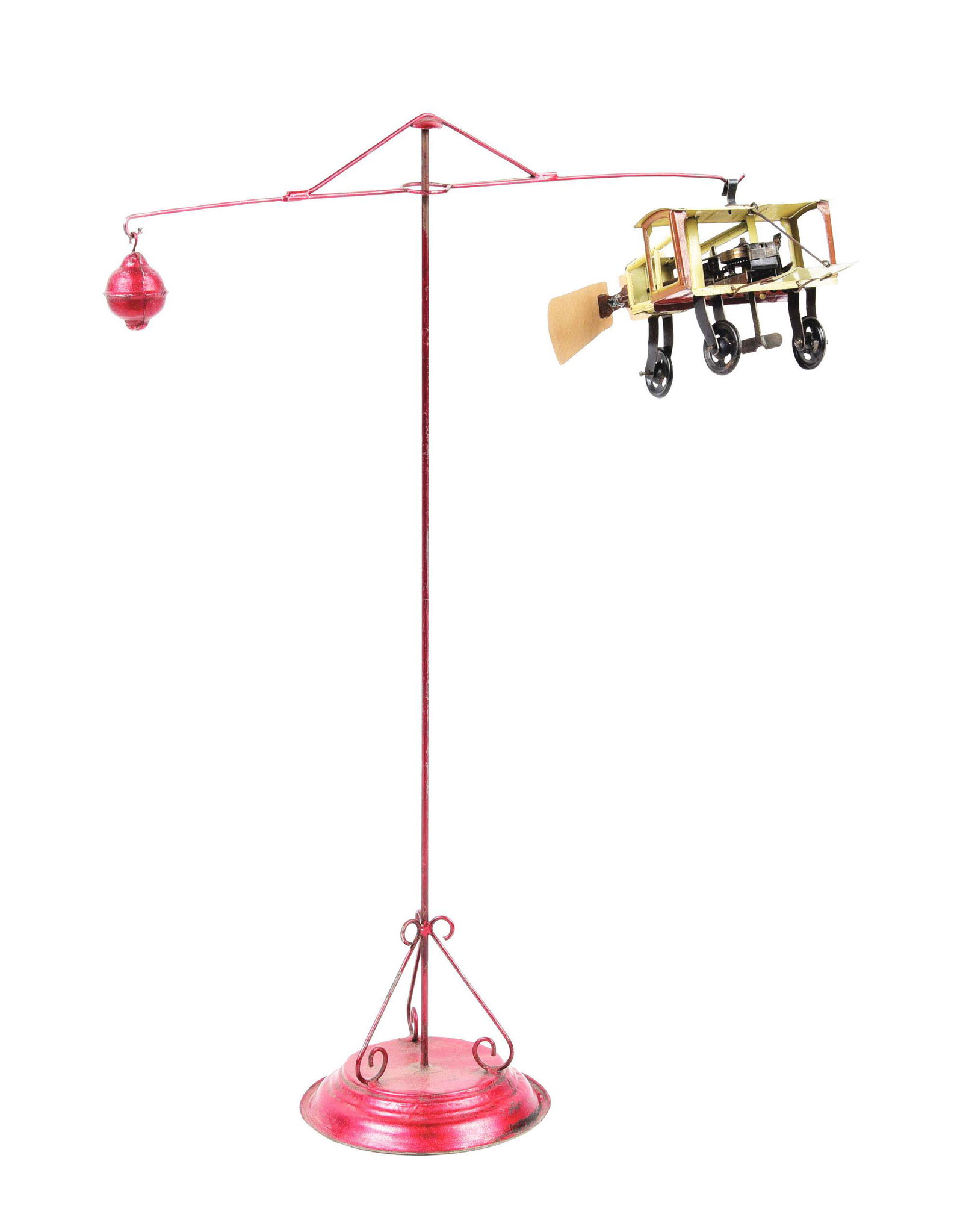 EARLY GERMAN BI-WING WIND-UP TIN LITHO AIRPLANE TOY AND (1 of 6)