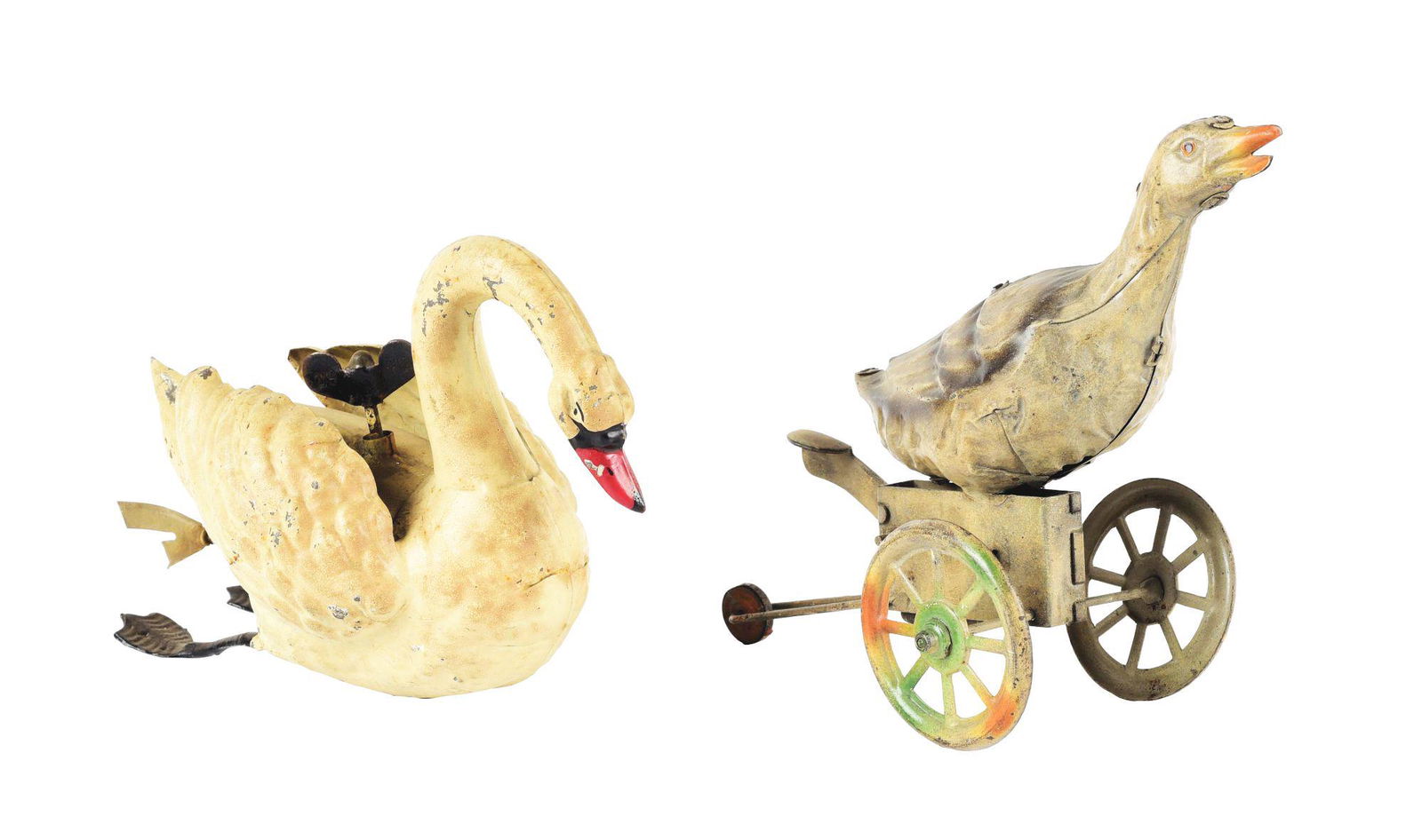 LOT OF 2: EARLY GERMAN HANDPAINTED WIND-UP ANIMAL TOYS. (1 of 4)