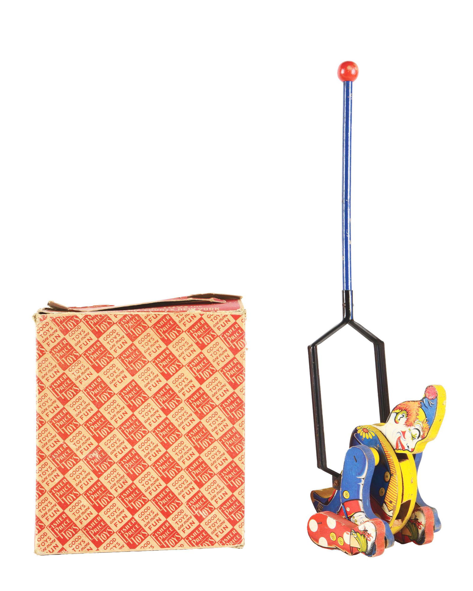 LOT OF 2: EARLY FISHER PRICE TOY AND BOX ITEMS. (1 of 3)