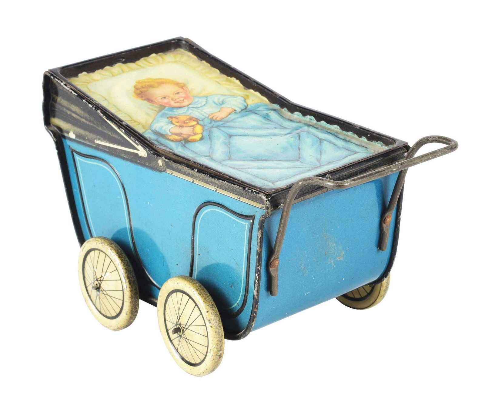 HUNTLEY & PALMER PERAMBULATOR BISCUIT TIN. (1 of 5)