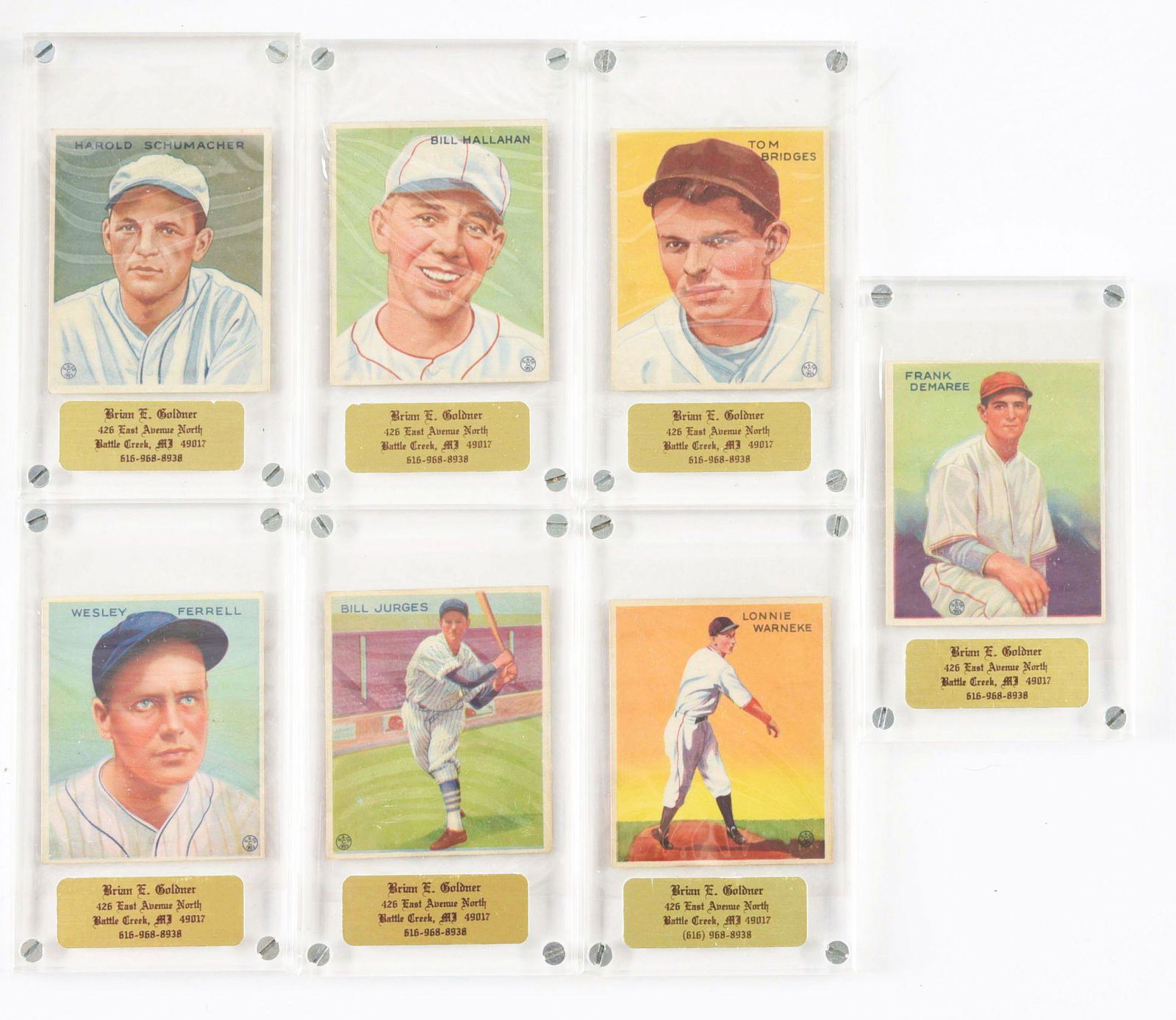 LOT OF 7: 1933 GOUDEY BASEBALL PLAYER CARDS. (1 of 2)