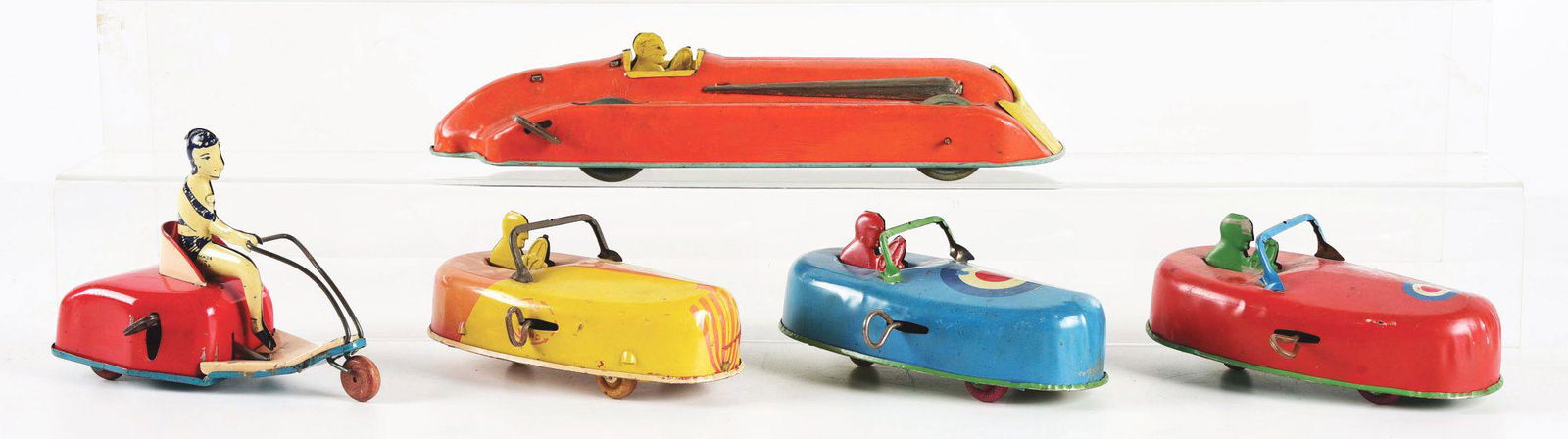LOT OF 5: VARIOUS TIN LITHO WIND-UP VEHICLE TOYS - (1 of 2)