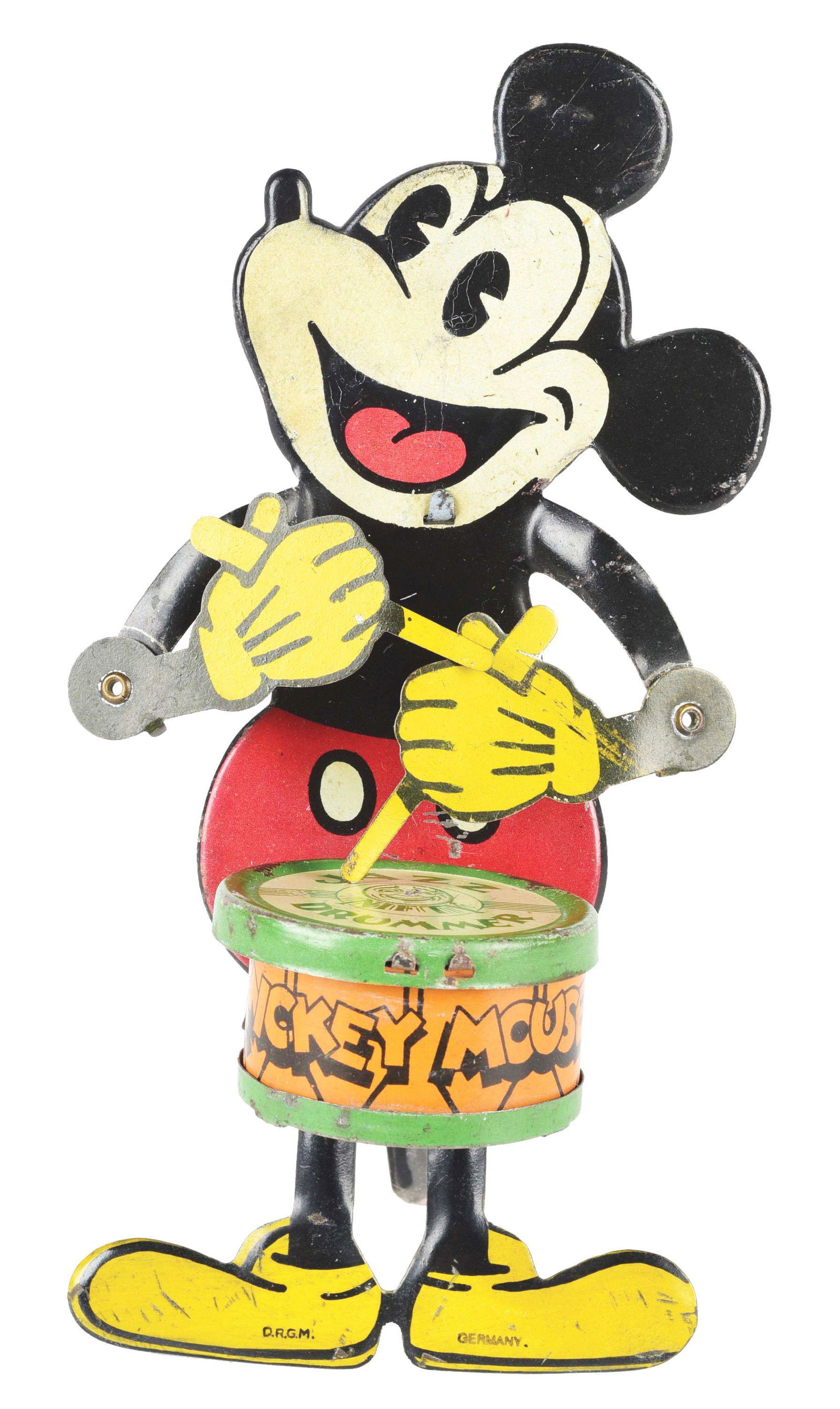 NIFTY TIN LITHO WALT DISNEY MICKEY MOUSE JAZZ DRUMMER. (1 of 4)