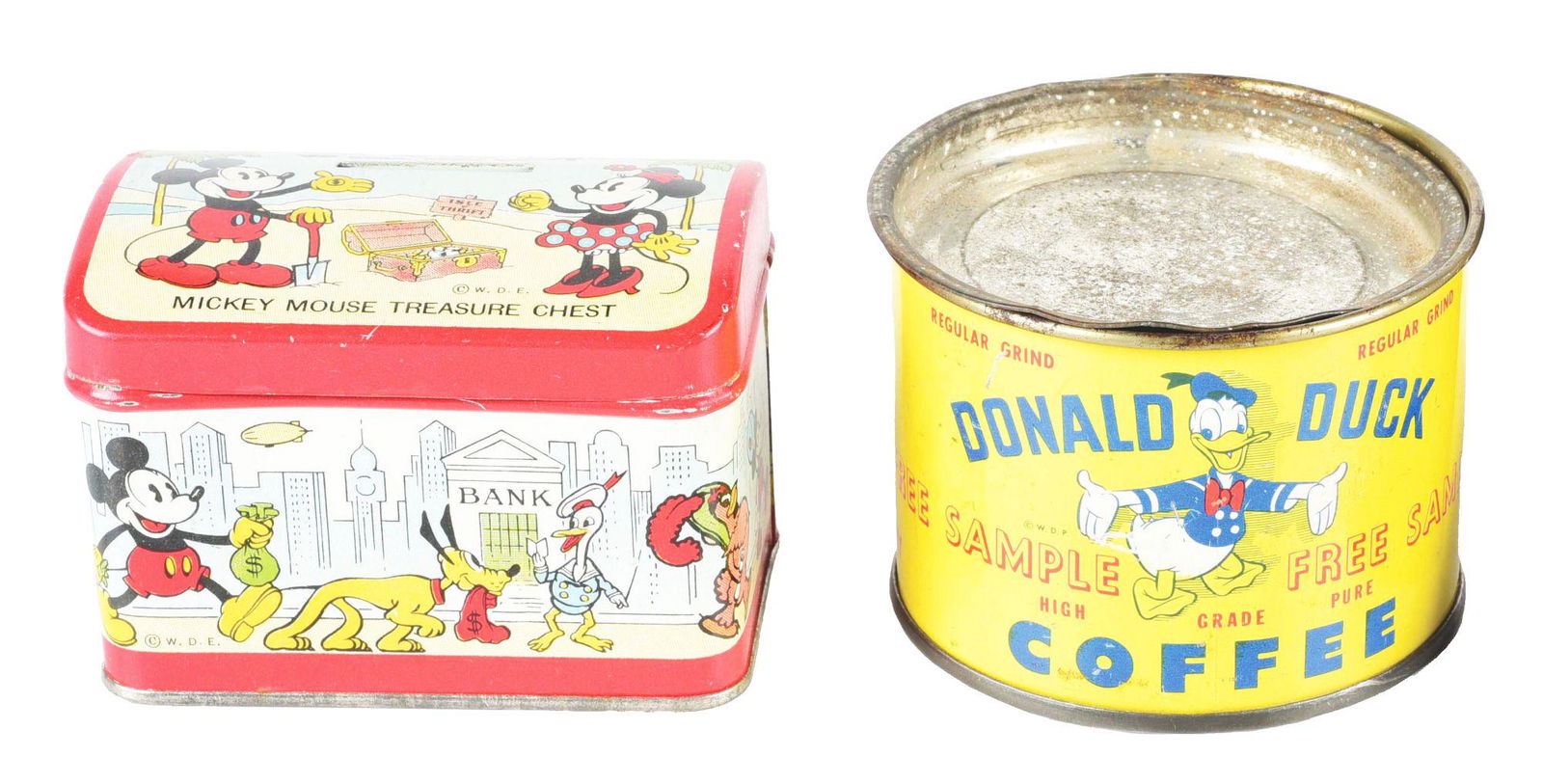 LOT OF 2: WALT DISNEY DONALD DUCK COFFEE TIN AND TOY (1 of 4)