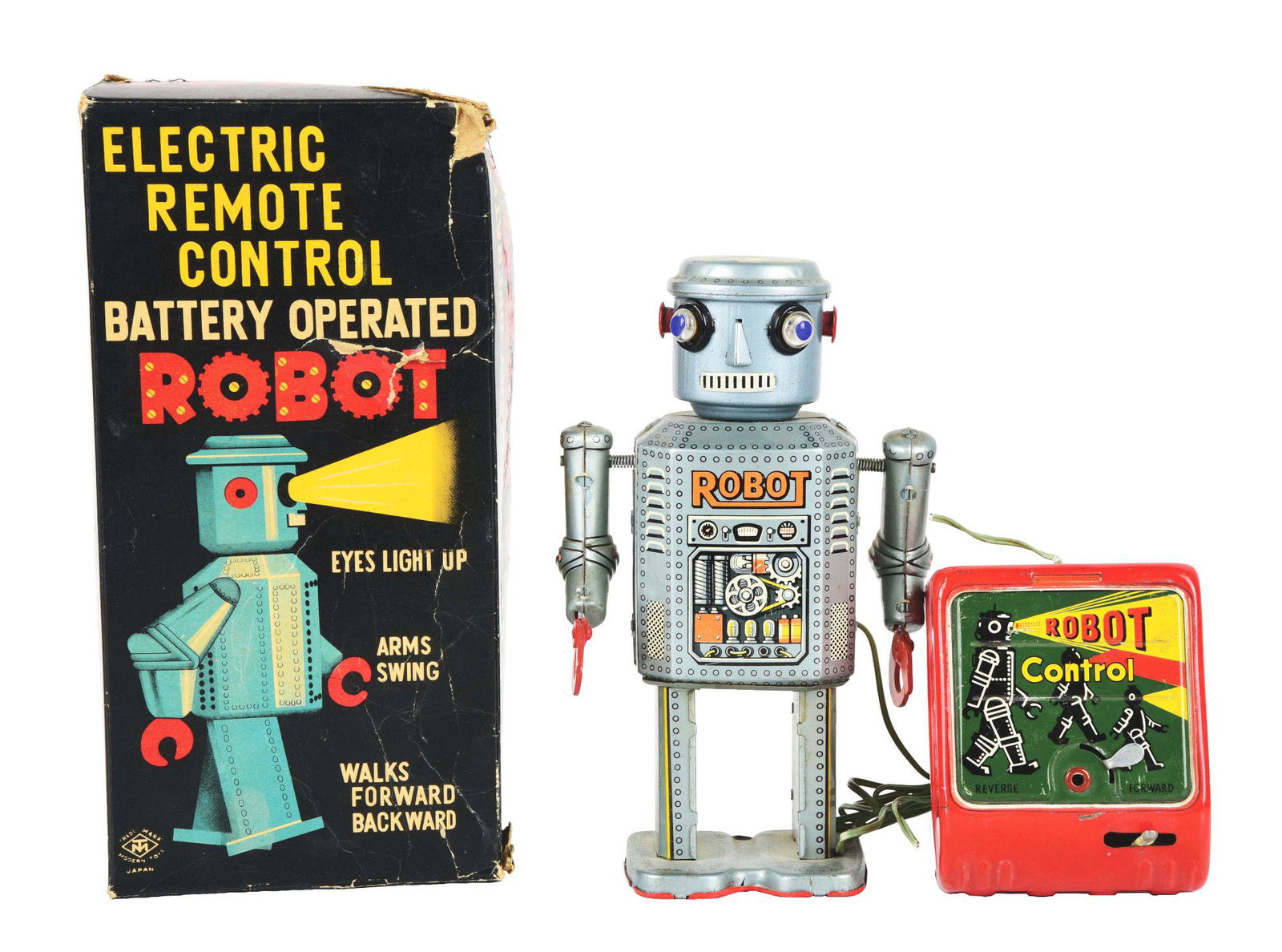JAPANESE TIN LITHO WIND-UP BATTERY-OPERATED R-35 ROBOT. (1 of 5)