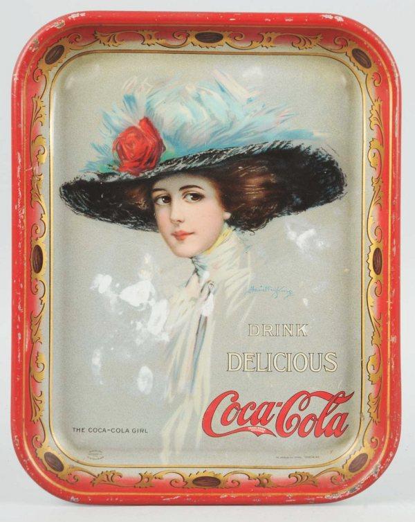 1910 Tin Coca-Cola Serving Tray.: Tray has one small dent and blemishes to front. 13 - 1/4" x 10 - 1/2". (Very Good).