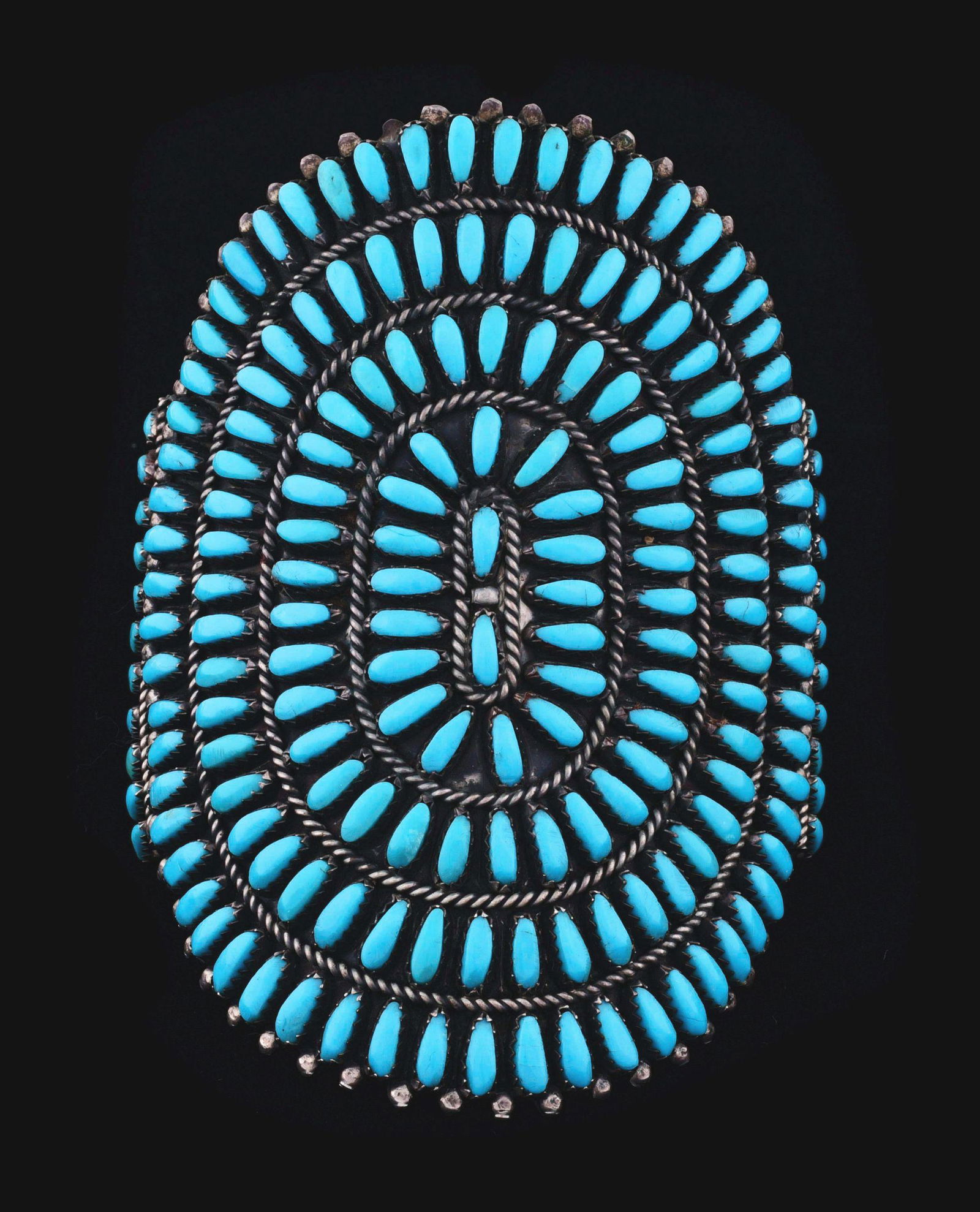 VINTAGE SIGNED ZUNI STERLING SILVER AND TURQUOISE CUFF (1 of 4)