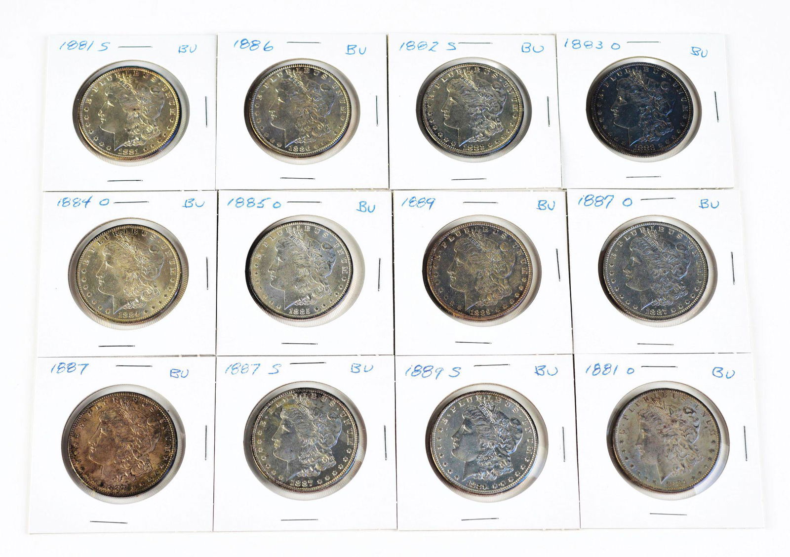 LOT OF 12: MORGAN SILVER DOLLARS ALL BU. (1 of 14)